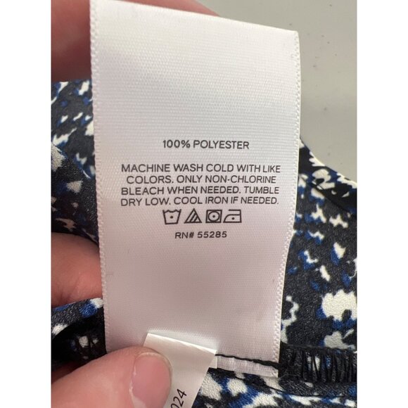 Express Keyhole Back Popover Blouse Womens Long Sleeve Black Blue Career Office - Picture 5 of 7